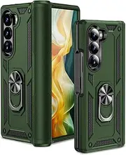[Cavor] for Samsung Galaxy Z Fold6 5G Case TPU Case PC Bumper 360° Rotation Ring Holder Kickstand Back Cover [Work with Magnetic Car Mount] Shockproof Protective Cover-Dark Green