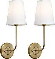 Buyee Set of 2 Industrial Wall Sconce with Flared Funnel White Fabric Shade Wall Light Fixture Nightstand Lamp for Bedroom Living Room
