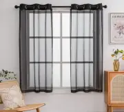 Black Sheer Curtains 63 Inches Long with Grommet,Voile Textured Short Window