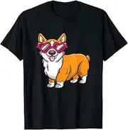 [VidiAmazing] Cute Corgi Heart Sunglasses Dog Lover Valentine Girls Women T-Shirt ds492 T-Shirt (L)