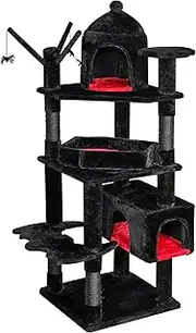 Large Gothic Cat Tree with Coffin Bed, 63" Multi-Level Goth Cat Tree Tower for Large Cats with Cat Condo, Scratching Posts, Cat Activities Center Halloween Pet Furniture Black MMJ96R