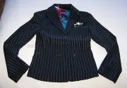 Playboy Bunny Ladies Black Blue Pinstripe Blazer Jacket Size 8 New