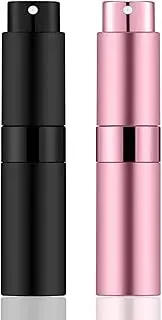 8ml Travel Perfume Atomiser Refillable, 2 PCS Mini Refillable Perfume Bottle Aftershave Spray Bottle, Upgraded Perfume Atomizer Perfume Pod and Refill Pump for Outdoor Traveling (Black+Pink)