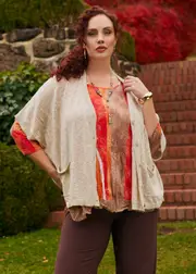 [TS] Taking Shape Linen Cotton Slub Knit Cardigan Size 18-20 in Natural Beige - Plus Size Women's Clothing Natural Beige