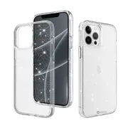 iPhone 15 Pro Max Heavy Duty Shiny Glitter Clear Case Cover - Scratch Resistant, Wireless Charging Compatible, Screen & Camera Lens Protection - Transparent