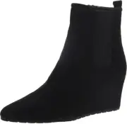 Anne Klein Womens Valore Faux Suede Pointed Toe Booties | Black | 6 M