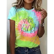 Women's T Shirt Summer Tops Color Gradient Letter Classic Casual Short Sleeve Crew Neck Crop Tops Daily Weekend Print Rainbow Summer Spring Fall