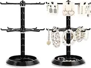 [Yuntau] 2 Pack Keychain Display Stand Rotating Jewelry 2 Tier Necklace Holder Plastic Spinning Bracelet Hanging Organizer Rotating Rack Earring Bracelet Stands for Vendors Malls Counter Dressing Table, Black