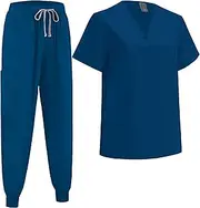 [ThreeH] Womens Medical Scrub Set Classic V-Neck Top & Yoga Jogger Pants Nursing Uniform for Healthcare Beauty Salon Pet Shop