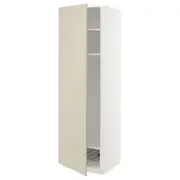 METOD high cabinet w shelves/wire basket, white/Havstorp beige, 60x60x200 cm