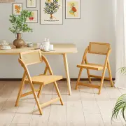 CostwayRattan Cane Folding Chairs Set of 2 Bamboo Dining Chairs-Natural
