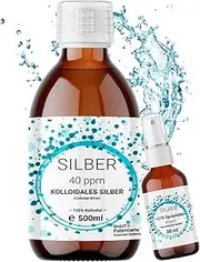 1 x 500 ml colloidal silver (40 ppm) in brown glass bottle with 30 ml spray bottle, silver water, pure water, 100% colloidal