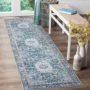 Taleta KALINA Washable Hallway Runner Rug Blue Runner 80 x 300 cm Non-Slip Carpet Runners Soft Low Pile Kitchen Runner Rugs Long Vintage Runner Rugs for Hallway Entrance Living Room (Green Blue)