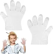YQQYG 100 Pairs Kids Plastic Gloves, Small Disposable Gloves for Kids Clear Durable for Eating, Cleaning, Cooking, Handicrafts, Planting, Children Aged 3-12