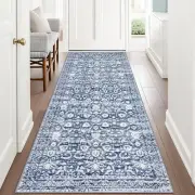 Vintage Runner Rug 3x8, Light Blue White Washable Kitchen Runner Non-Slip Sof...