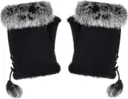 Womens Winter Faux Fur Leather Half Finger Gloves Fashion Warm Fingerless Mittens Fleece Lined Warmer Wrist Gloves Touchscreen Thicken Mittens With...