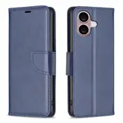 For iPhone 16 Plus Case, PU Leather Lambskin Textured Cover, Blue