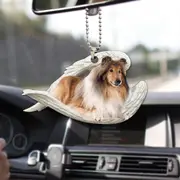 Rough Collie Sleeping Angel Wings for Dog Lover Farmhouse Car Rearview Mirror Gift