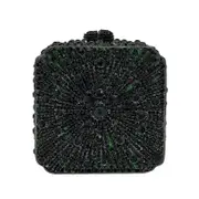 Nevenka Women Mini Crystal Box Clutch Evening Bags for Wedding Party with Chain-Green