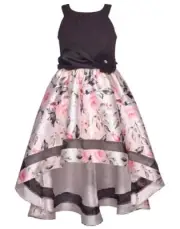 NEW Bonnie Jean Girls Size 12 "BLACK PINK FLORAL" Sparkle Knit Mikado Dress NWT