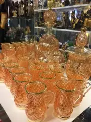 Unique Large Egyptian Hand Blown 27 pieces Tea Coffee Set Glass "Made in Egypt