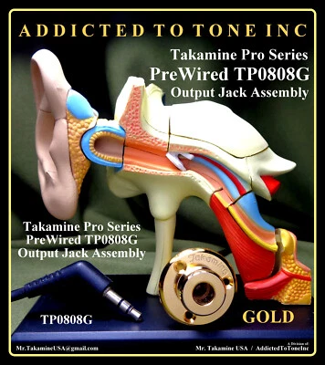 Takamine Pro Series Pre Wired OutPut Jack Assembly / GOLD End Pin / OEM Part