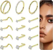 [Beautidots] 20G/18G Nose Studs Stainless Steel Nose Piercing Nose Ring Set I L S Shape Body Piercing Nose Hoop Ring for Women Men