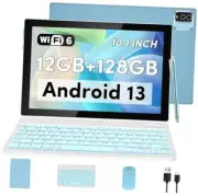 Android 13 Tablet 10 inch, 2 in 1 Tablets with Keyboard, 12GB 12GB+128GB Blue