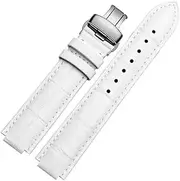 KTKBXUDMUL Watch Strap Men's Leather Watch Chain Raised Mouth 10 12mm Butterfly Clasp for Louis Vuitton Men's and Women's Cowhide Watch Strap(White-Steel-B1,10x18mm)