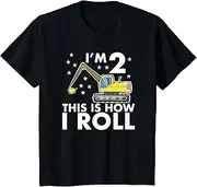 [X.Style] Kids I'm 2 This is How I Roll - 2nd Birthday Digger Excavator ds912 T-Shirt (S) Black
