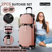2 Piece Luggage Set Carry On Hard Shell Travel Suitcases Traveller Checked Lightweight Rolling Trolley Vanity Bag