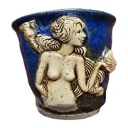 mermaid cup Blue Studio Pottery Topless Art Lin Kensington Ceramic 8 Oz Espresso