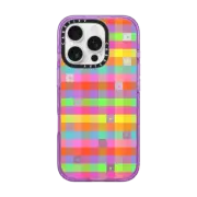 iPhone 16 Pro Impact Case MagSafe Compatible Transparent Vibrant Neon Multicolor Checkered Hearts Stars Pattern