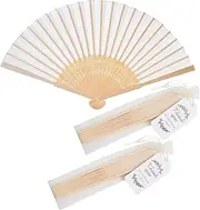 SL crafts 50pcs Fabric Hand Fan Fabric Bamboo Handheld Folded Fan with Organza Bags and Thank you Tags Wedding Party Favors (Cream)