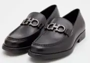 New Salvatore Ferragamo TELVE DIV Black Leather Men Loafers Shoes 7.5 EEE