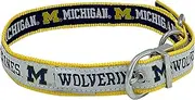 Michigan Wolverines Reversible NCAA Dog Collar, Medium. Premium Home & Away Two-Sided Pet Collar Adjustable with Metal Buckle. Your Favorite Collegiate Team Collar with a Unique Design on Each Side!