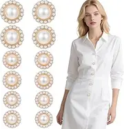 12 PCS Pearl Buttons for Clothes, Gold Vintage Pearl Buttons, Metal Button Rhinestone Faux Pearls Button Embellishments Set for Coat Suit Knit Sweater Sew Craft Replacement Handmade Craft