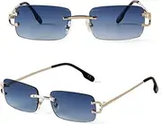 LeoLeoii Small Narrow Rimless Sunglasses Fashion Frameless Rectangle Tinted Lens Eyewear 90s Glasses for Women Men (Blue Gradient)