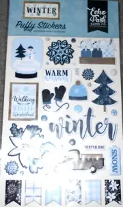 Winter Snow Snowflakes Wonderland Day Mittens Snowman Echo Park Puffy Stickers