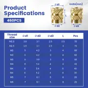 460Pcs Thread Metric Nuts Brass Heat Set Insert Efficient Installation weury
