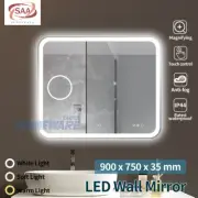 90x75cm Touch LED Lighted Make-up Wall Mirror Defog Clock Temperature Display