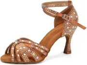 TINRYMX Women Latin Dance Shoes Rhinestones Sparkly Ballroom Salsa...