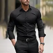 Men's Dress Shirt Plain Wedding Outdoor Black Red Navy Blue Dark Green Long Sleeve Collar Summer Spring Clothing Apparel