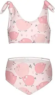 [GAIGEO] Bright Watermelons Pink Strips Girls Bathing Suit, Adjustable Girl Bikini, Soft Stretchy, Beach Ready, 3T