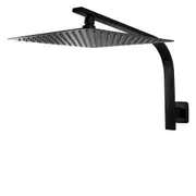 Black Bath Square 12'' Ultrathin Stainless Steel Rainfall Shower Head Rose Set Gooseneck Wall Arm WELS WATERMARK