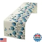 Houselerax Blue Flower Table Runner,Tulip Floral Spring Watercolor Botanical