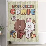 LINE FRIENDS 浴簾 60" X 72"(152*183CM),帶防銹索環的浴室織物浴簾