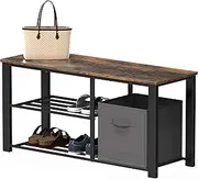 SimpleHouseware 2-Tier Wooden Top Shoes Bench for Entryway Storage, Brown
