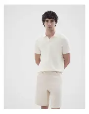 [Unison] Zig Zag Knit Polo Shirt in Tofu