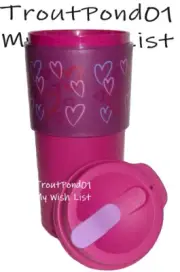 Tupperware Eco To Go Tumbler 16 Travel Coffee Cup Wine Purple Hearts Design New